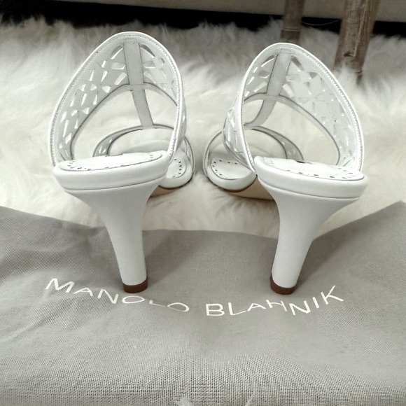 Manolo Blahnik Sophocles Perforated Dual-Band Slide Sandals - Picture 4 of 5